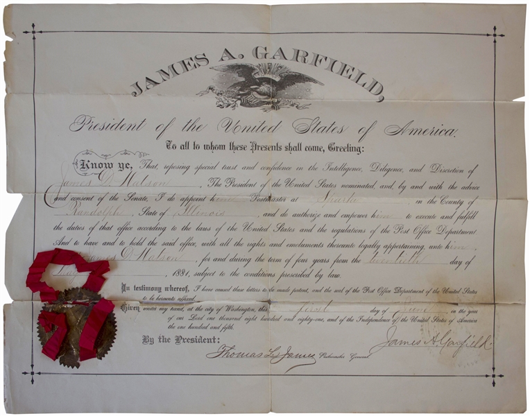 James Garfield Document Signed as President -- One of the Rarest Presidential Signatures